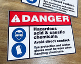 Danger : Hazardous acid and caustic chemicals safety sign (DAN054)
