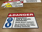 Danger : Hazardous acid and caustic chemicals safety sign (DAN054)