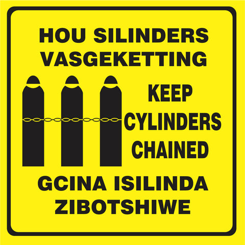 Keep Cylinders Chained - 3 Languages safety sign (M095)