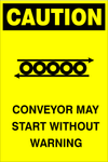 Caution : conveyor may start without warning safety sign (CAU132)