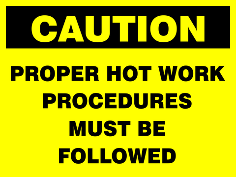 Caution : Proper hot work procedures safety sign (CAU024)