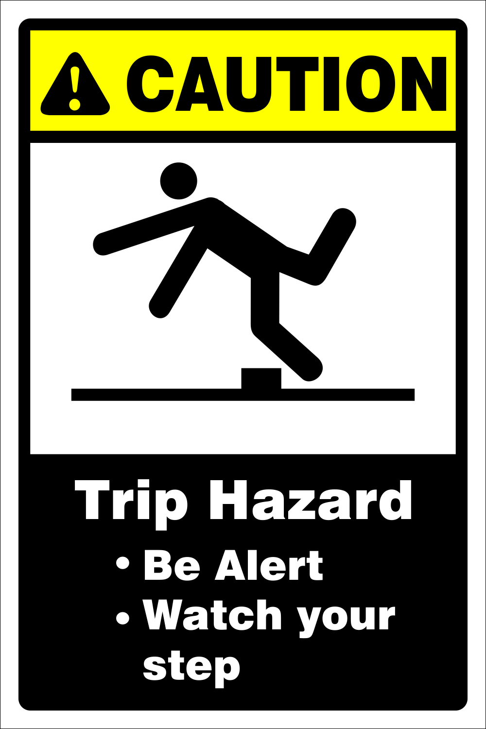 VSafety Cartello Adesivo Caution Mind The Step, 150x200 Mm, In Vinile Autoadesivo, Conforme ISO 7010