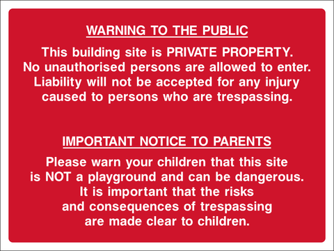 Warning to the public safety sign (CONS0082)