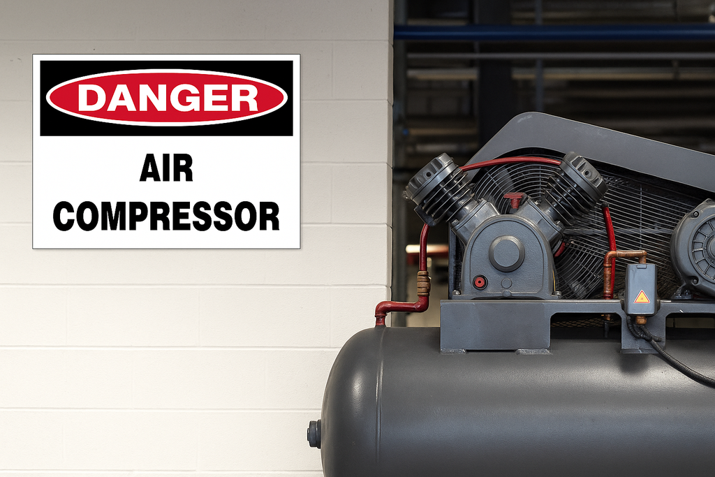 Danger : Air compressor safety sign (DAC01) | Safety Sign Online