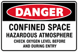 danger - confined space hazardous atmosphere black, red and white safety sign 