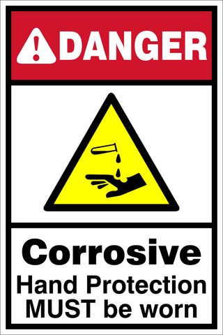 Danger : corrosive hand protection must be worn safety sign (DAN047)