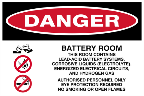 Danger : Battery room safety sign (DAN088)