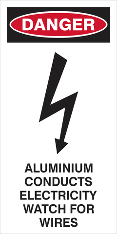 Danger : Aluminum conducts electricity safety sign (DAN090)