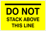 Safety sign with text 'DO NOT STACK ABOVE THIS LINE' on a yellow background