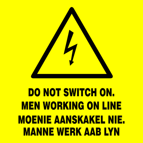 Electrical warning Do not switch on. Men working on line (2 languages) safety sign (ED4)