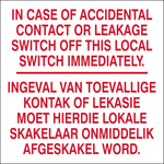 In case of accidental contact sticker laminate (2 languages) safety sign (EL11)
