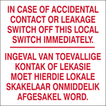 In case of accidental contact sticker laminate (2 languages) safety sign (EL11)