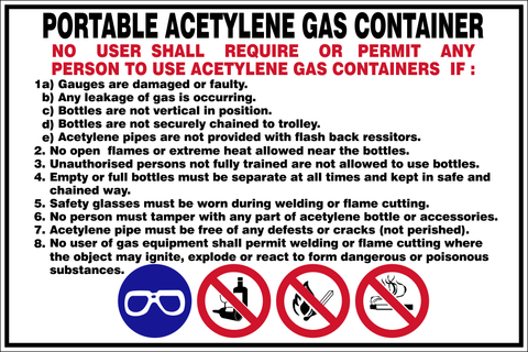 Portable Acetylene Gas Container safety sign (FM4)
