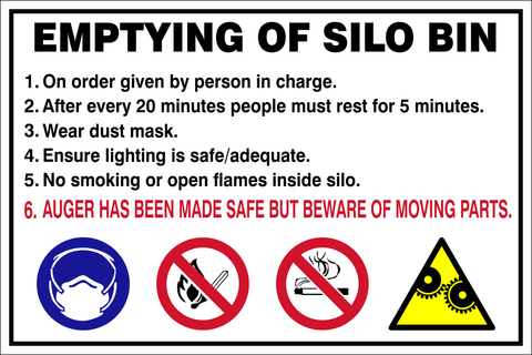Emptying of silo bin safety sign (FM7)