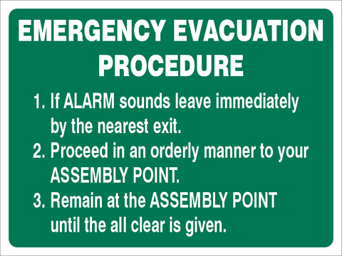 Emergency Evacuation procedure safety sign (IN42)
