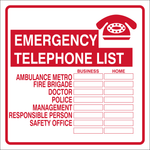 Emergency Telephone list safety sign (M76)