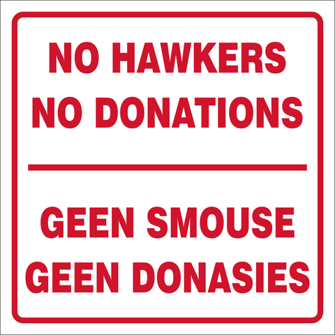 No Hawkers No Donations safety sign  (M088 A)