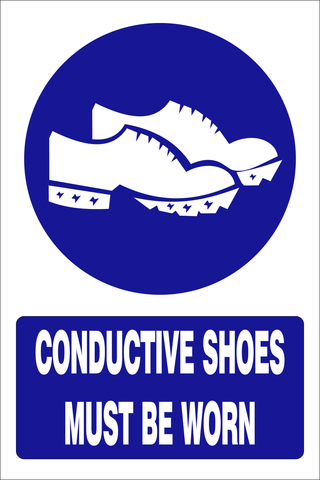 Conductive shoes must be worn safety sign (MV027 A)