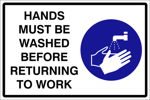 Hands must be washed before  returning to work safety sign (MV034B)