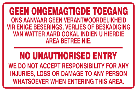 No unauthorised entry 2 Languages safety sign (NR1)