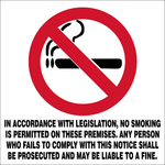 In accordance with legislation, no smoking is permitted on these premises safety sign  (NS3A)