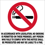 In accordance with legislation, no smoking is permitted on these premises. safety sign  (NS3A)
