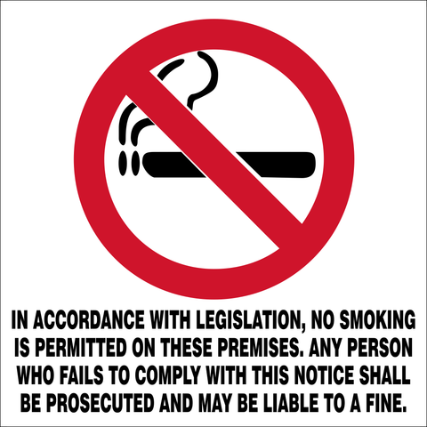 In accordance with legislation, no smoking is permitted on these premises safety sign  (NS3A)