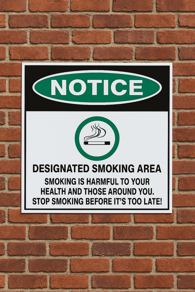 Notice : Designated smoking area safety sign| Safety Sign Online