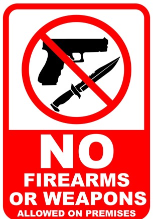 No Firearms or weapons allowed on premises safety sign (NWE02)