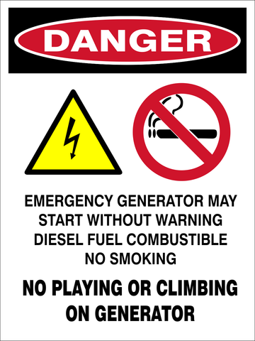 Danger : No Playing or Climbing on Generator safety sign (EGE003)