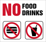 No Food and No Drinks sign with symbols on a white background