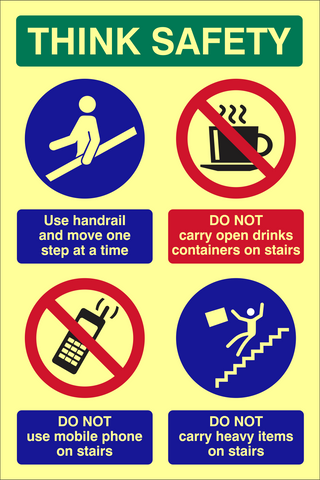 Think safety - Mandatory, Prohibitory and Warning Photo Luminescent Safety sign (PLV10)