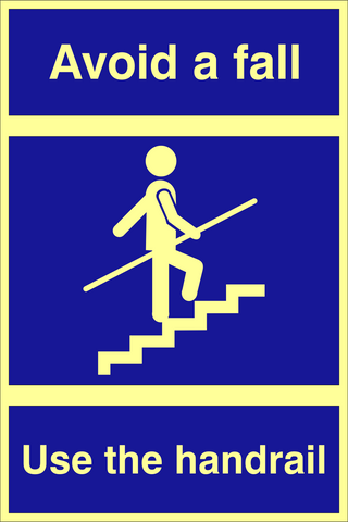 Avoid a fall : use the handrail Photo Luminescent Safety sign (PLV12)
