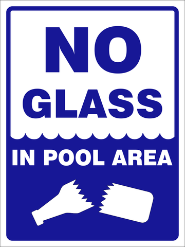 No glass in pool area safety sign  (PR018)