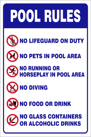 Pool Rules - No lifeguard safety sign (PR031)