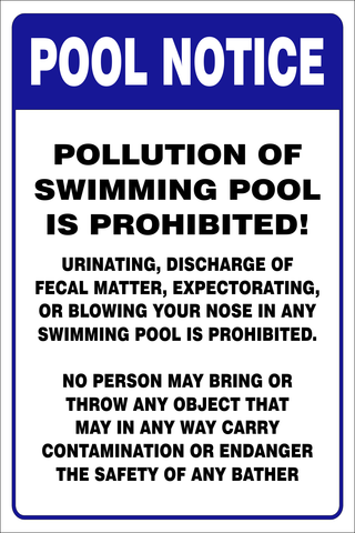 Notice - Pollution of swimming pool prohibited safety sign (PR032)