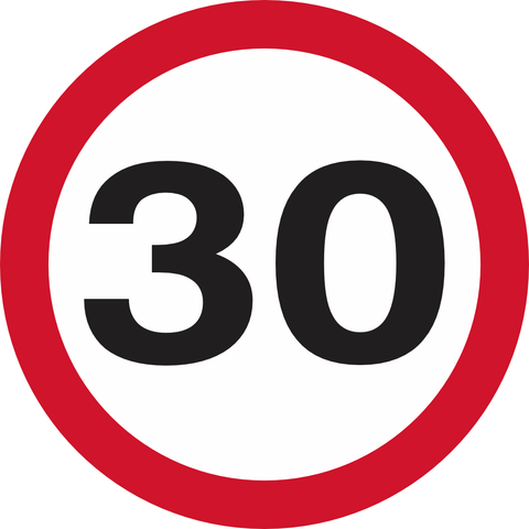 30km Speed Limit road sign (R201) 30