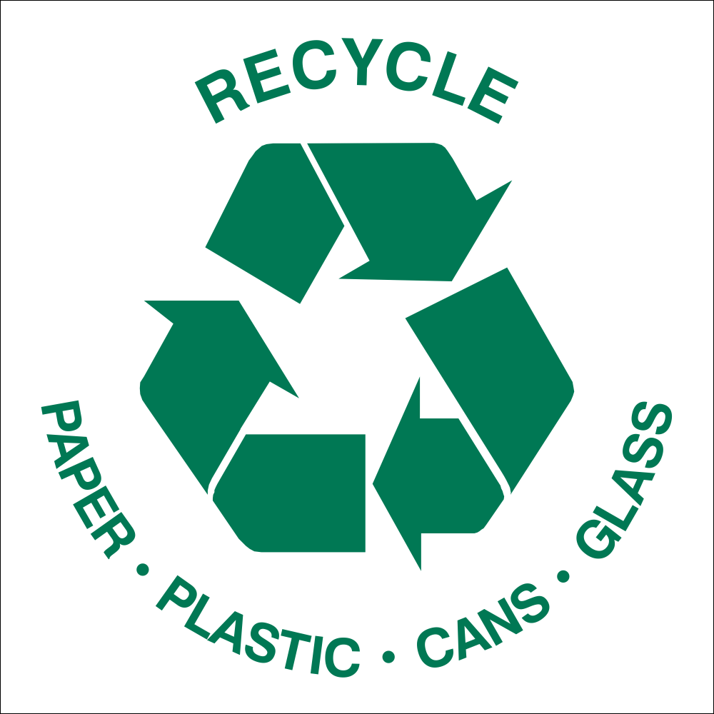 Recycle paper, plastic, cans and glass safety sign (REC019)