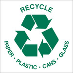 Recycle paper, plastic, cans and glass safety sign (REC019)