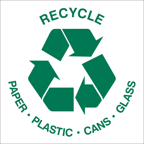 Recycle paper, plastic, cans and glass safety sign (REC019)
