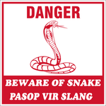 Danger : Beware of snake  - 2 Lang safety sign  (S3)