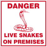 Danger : Live snakes on premises safety sign (S4)