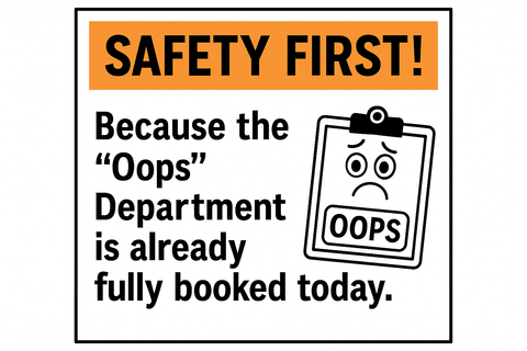 Safety First - because the oops department safety sign (SAF100)