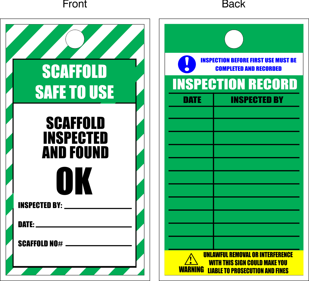 Scaffold Safe To Use With Inspection Record Tags MV48 Scaffold safe to use with inspection record tags mv48