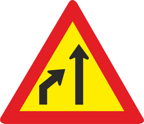 Left lane ends Temporary road sign (TW215)