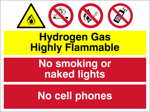 Hydrogen Gas - Highly Flammable etc safety sign (WARN19)