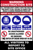 Safety sign with construction site rules and symbols on a black background