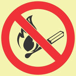 SABS No fire or open flames photoluminescent (glow in the dark) safety sign (F26)