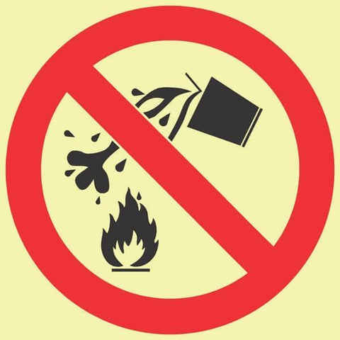 SABS Water Prohibited As Extinguishing Agent photoluminescent (glow in the dark) safety sign (F25)
