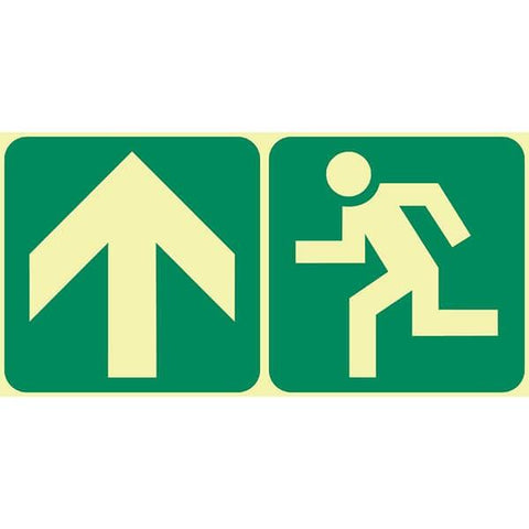 SABS Arrow up and running man photoluminescent safety sign (E10)